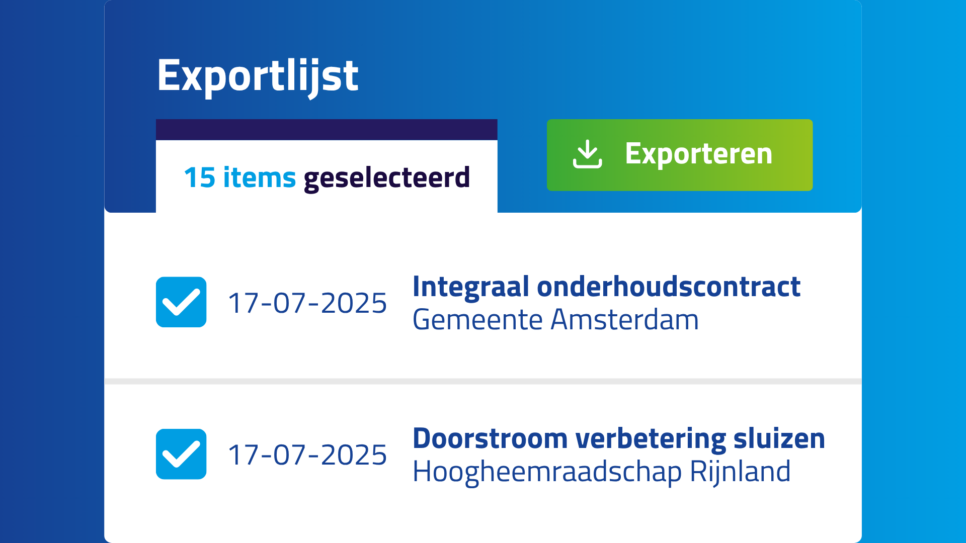 Exporteren tenders - TenderIntelligence