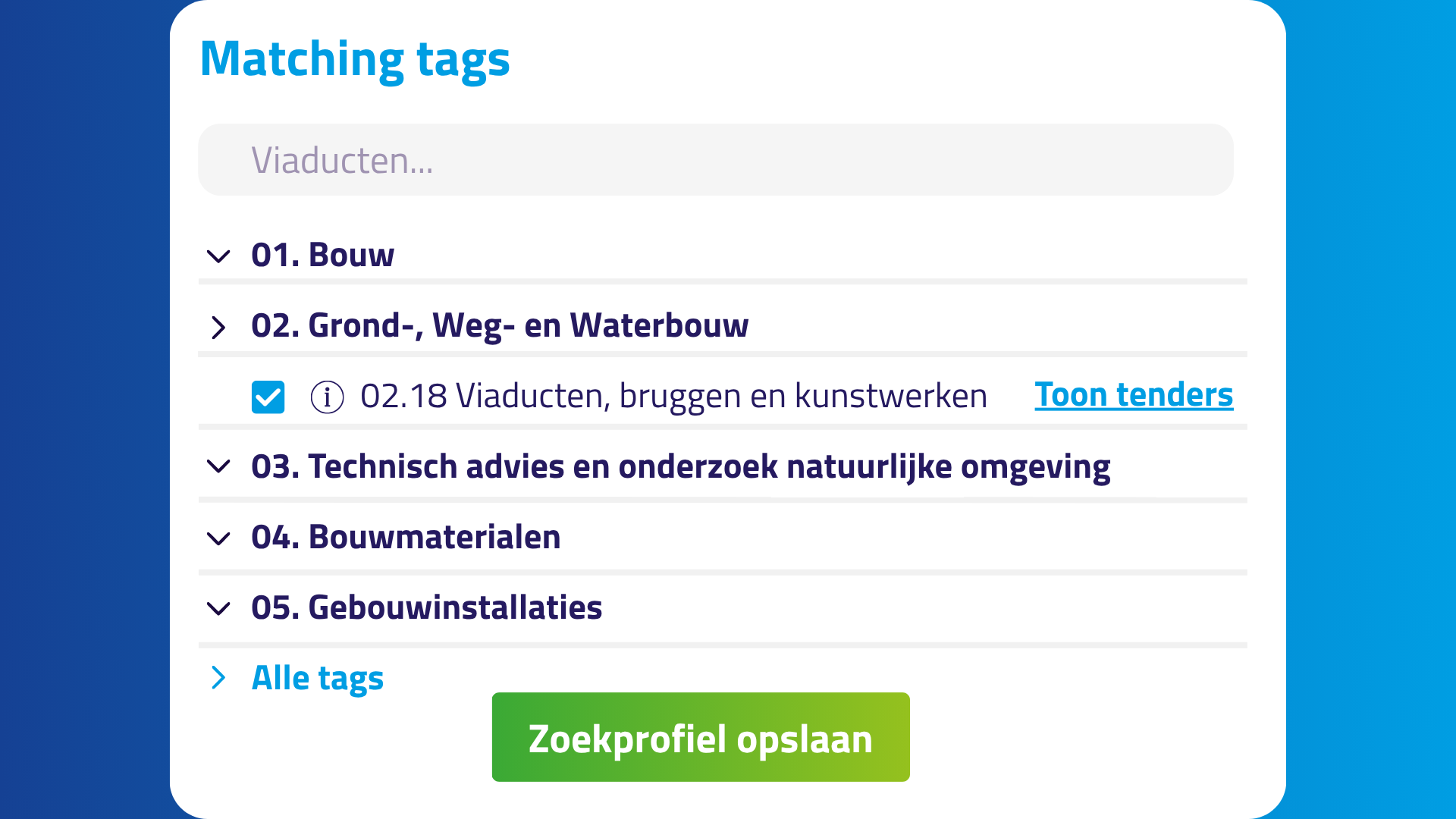 Zoekprofiel Matching Tags - Tender Signalering