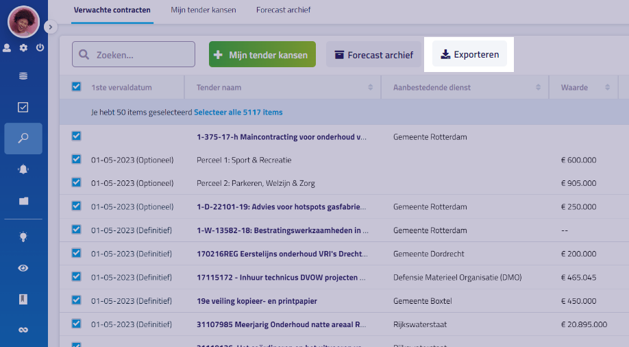Exporteren-knop-TenderApp