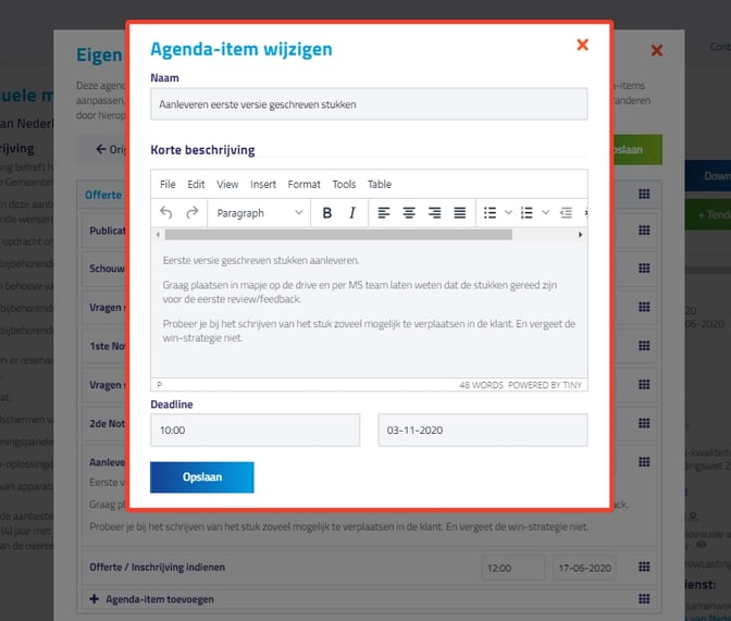 Nieuw in TenderApp inzicht in de deadline van een tender 5