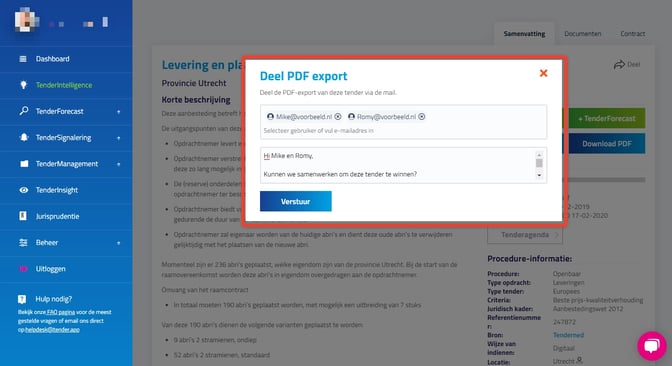 Nieuwe in TenderApp PDF samenvatting van een tender delen 3