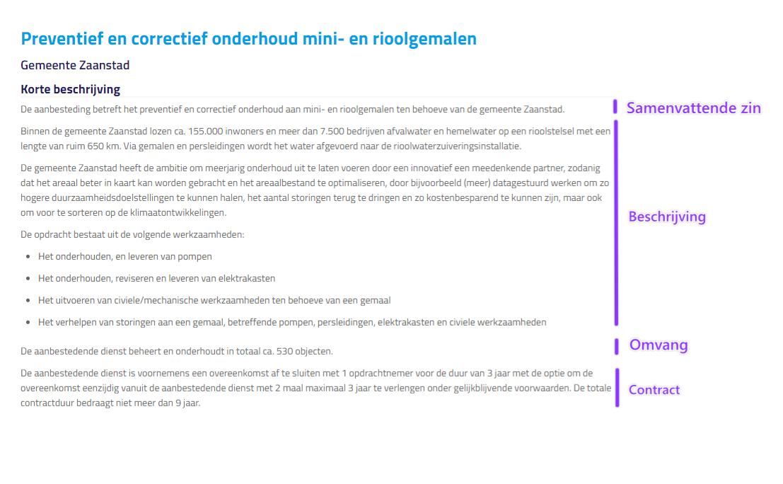 TenderApp Voorbeeld opbouw korte beschrijving