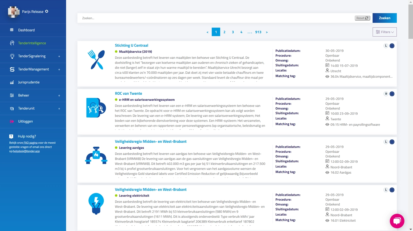 Alle tenders op 1 plek. Eenvoudig filteren in TenderApp. Start proeflicentie